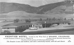 Automobiles Frontier Hotel Granby Colorado roadside 1950s Postcard Stafford 9699