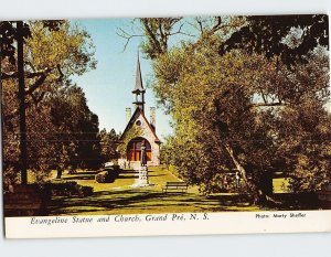 Postcard Statue of the Evangeline & The Evangeline Church Nova Scotia Canada