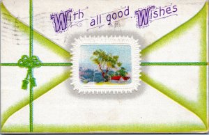 Postcard Greetings - With All Good Wishes - package tied with string