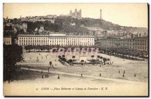 Old Postcard Lyon Bellecour Square and Coteau de Fourviere