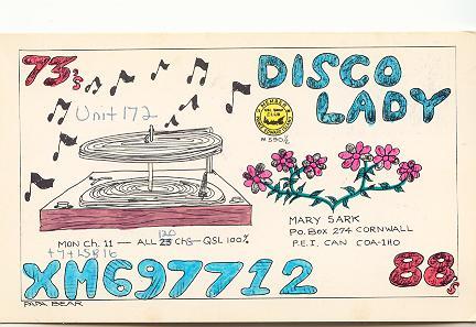 QSL Disco Lady Record Pl Cornwall Prince Edward Island