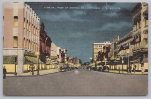 Main Street~High Street At Night Jefferson City Missouri~Vintage Postcard