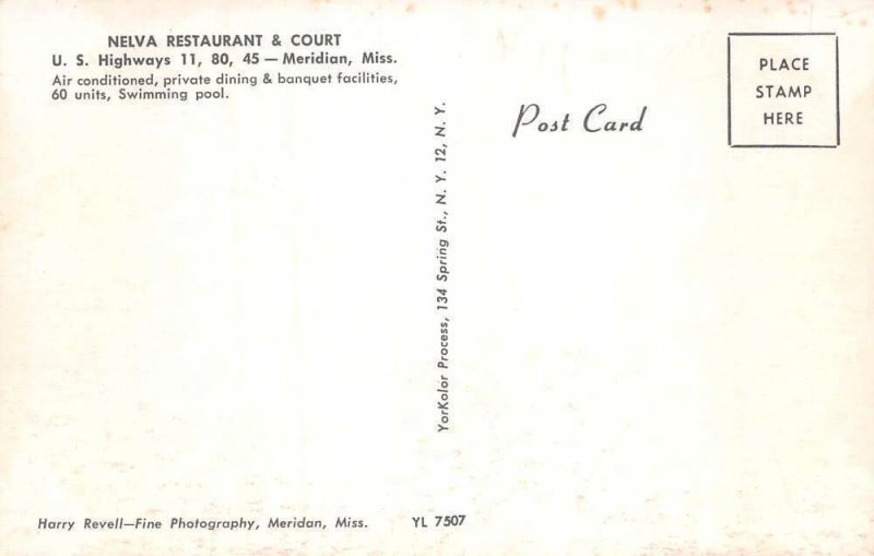 Meridian Mississippi Nelva Restaurant and Court Vintage Postcard AA59359