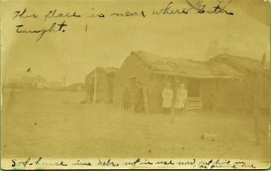 RPPC Sod House homestead family Nebraska Real Photo Postcard Lincoln 1909