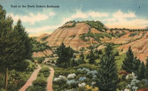 Vintage Postcard Scenic Trails New Vistas Paths Strata Butte N Dakota Badlands