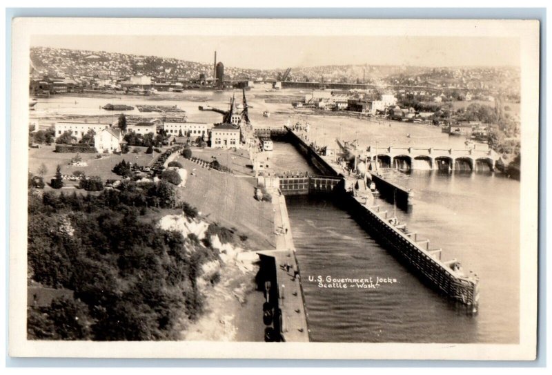 c1940's US Government Locks Seattle Washington WA Vintage RPPC Photo Postcard