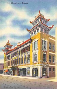 Chinatown Scene Chicago Illinois linen postcard
