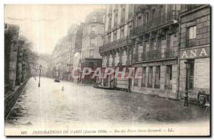 Old Postcard Paris Floods From Street des Fosses Saint Bernard