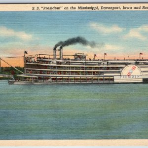 1940 Rock Island IL Steamship SS President Mississippi Davenport Iowa Teich A216