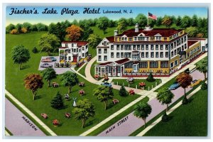 c1940 Bird's Eye View Fischer Lake Plaza Hotel Lakewood New Jersey NJ Postcard
