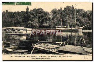 Postcard Old fishing boat Suresnes The banks of the Seine The Newfoundland co...