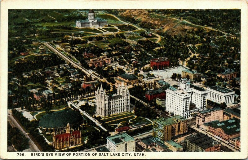 Birds Eye View Portion Salt Lake City Utah UT Mormon LDS Temple VTG Postcard WB 