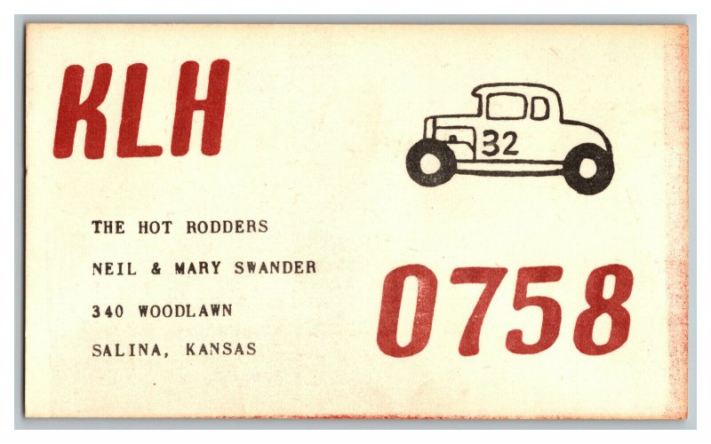 QSL Radio Card From Salina Kansas KLH 0758