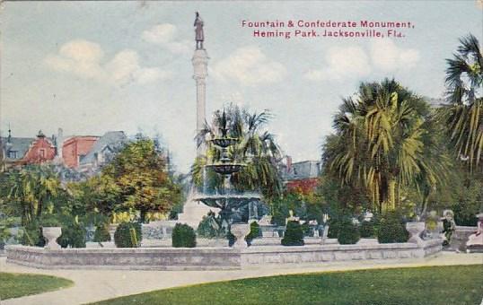 Florida Jacksonville Fountain & Confedrate Monument Heming Park 1917