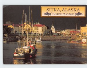 Postcard Fishing Boat Heads to Sea Sitka Alaska USA