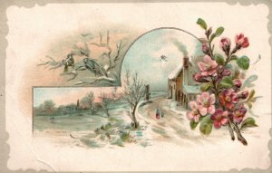 1880s-90s Trade Card Winter Homestead Scene Lion Coffee Mocha Java Woolson Spice