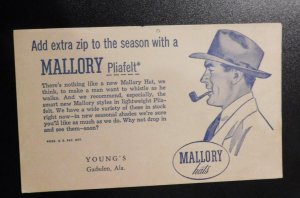 Mint USA Advertising Postcard Mallory Hats Pilafelt Gadsden Alabama