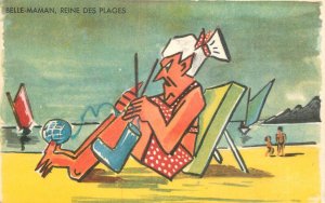 French humor comic caricature postcard mother-in-law queen of the beaches