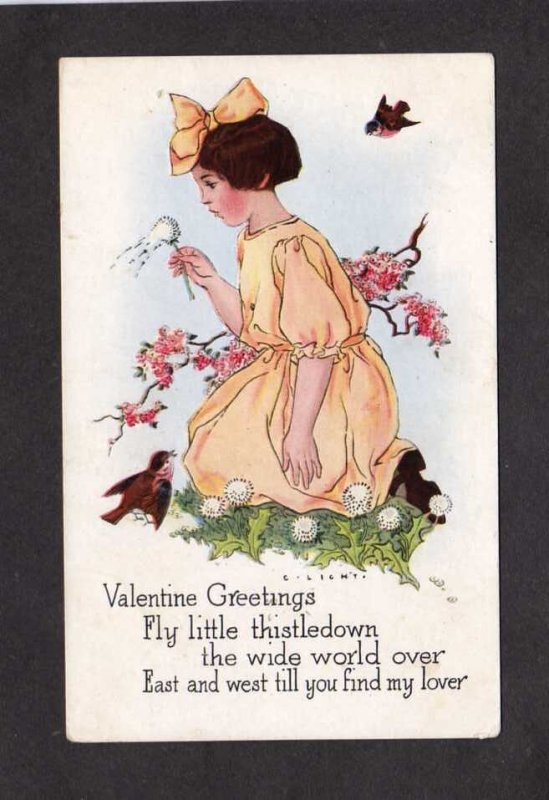 Valentine Greetings Thistledown Flowers Girl Artist Signed C Licht Postcard