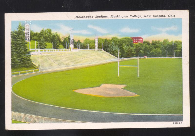 NEW CONCORD OHIO MUSKINGUM COLLEGE MCCONAGHA FOOTBALL STADIUM POSTCARD