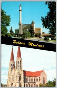 Helena Montana 1950s Postcard Civic Center and St. Helena's Cathedral