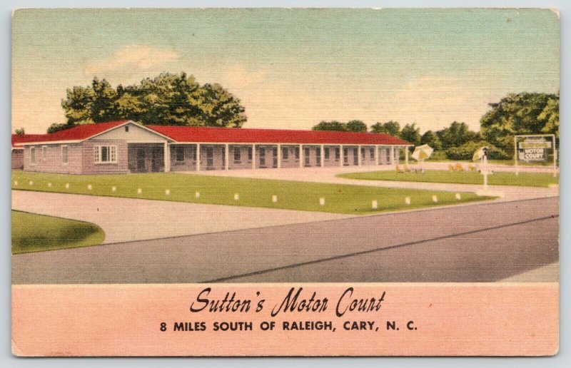 Raleigh~Cary North Carolina~Sutton's Motor Court~Roadside US Route 1~1940s Linen 