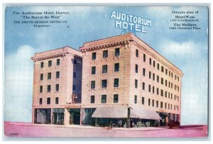 Denver Colorado CO Postcard The Auditorium Hotel Exterior Roadside 1910 Shops