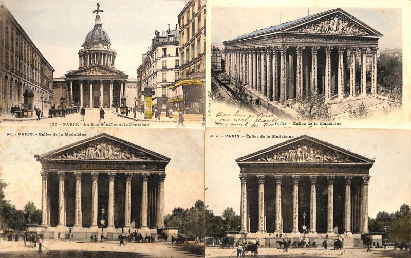 France Paris Pantheon & Madeleine church c.1904-1910 glitter novelty postcards