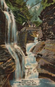 Vintage Postcard 1930's Rainbow Falls Watkins Glen New York in The Finger Lakes