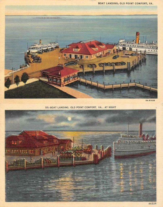 OLD POINT COMFORT, Virginia VA   BOAT LANDING Day & Night Views  *TWO* Postcards