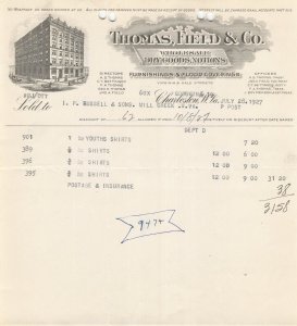 CHARLESTON WV-THOMAS FIELD & COMPANY-FURNISHINGS & FLOOR COVERINGS~1927 BILLHEAD