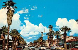 Palm Springs California Street Scene Palm Trees Vintage Postcard K61506