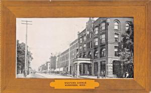 MUSKEGON MICHIGAN~WESTERN AVENUE-OCCIDENTAL BLDG-LUXATONE PUBL POSTCARD 1910s