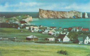 Perce Quebec Canada Perce Rock & Perce Village Vintage Chrome Postcard