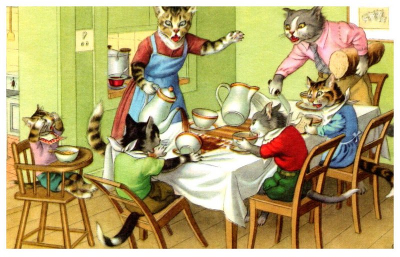 Anthropomorphic  Cats , Family at Dinner   Alfred Mainzer  no.4850