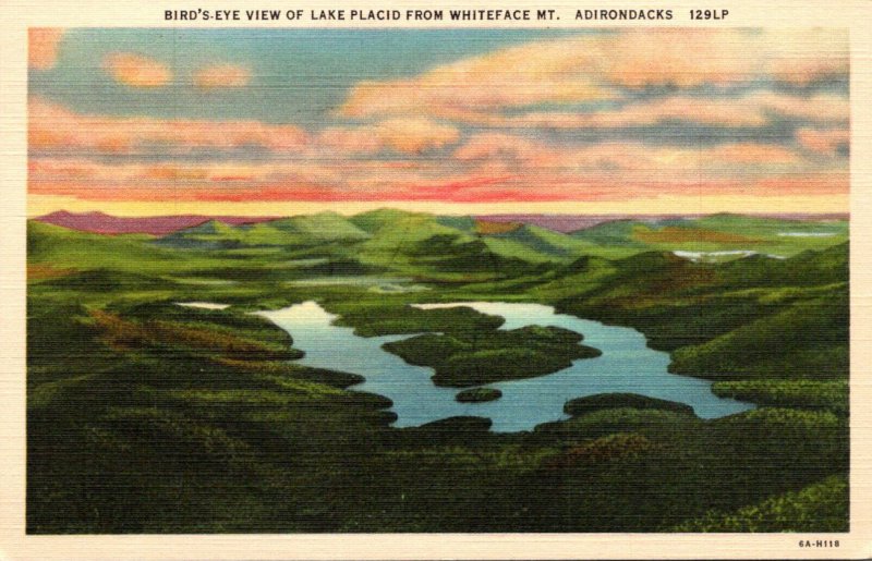 New York Adirondacks Birds Eye View Of Lake Placid From Whiteface Mountain Cu...