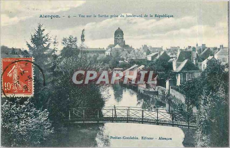 Old Postcard Alencon View Sarthe taken from Boulevard de la Republique