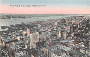 New York City Piers Along Hudson River Birds Eye View Vintage Postcard AA110804