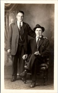 RPPC Two Handsome Men Studio Photo Postcard A29