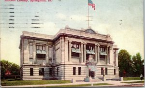 Vtg 1909 Lincoln Library Building Springfield Illinois IL Old Antique Postcard