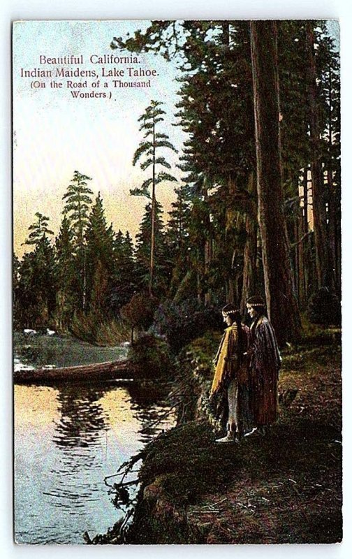 LAKE TAHOE, CA California INDIAN MAIDENS at LAKE c1910s Native American Postcard