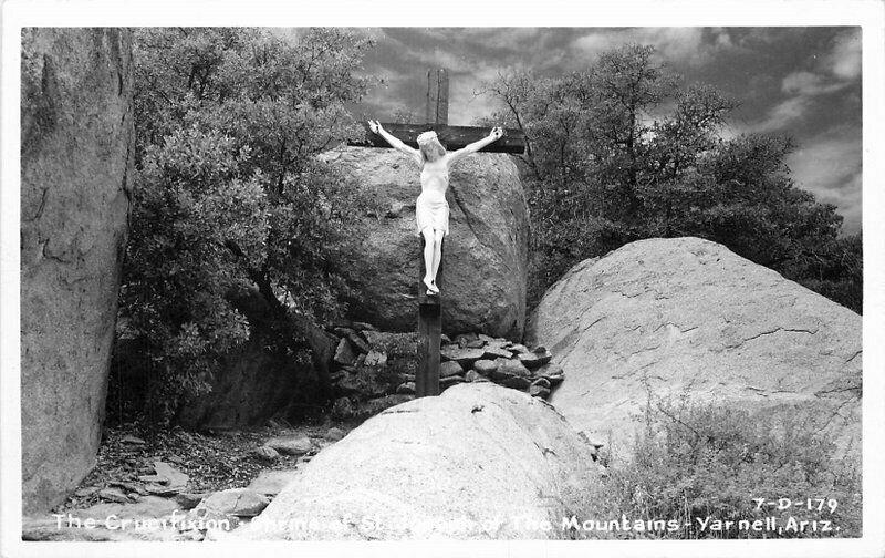 Crucifix Shrine St Joseph Yarnell 1950s Yavapai Arizona RPPC Photo Postcard 3461