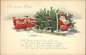 Gibson Three Chubby Santas and Sleigh 1921 Christmas Seal Vintage Postcard