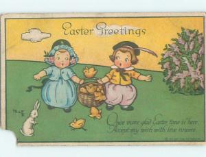 Pre-Linen easter signed BUNNY RABBIT WATCHES KIDS COLLECT CHICKS HL0498