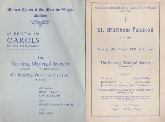 Reading St Mary The Virgin Church Matthew Passion Madrigal Society 2x Programme