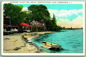 Cottages Along Beach Chepiwanoxet Greenwich Rhode Island RI 1936 WB Postcard H13