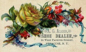 A G Alger Shoe Dealer Flowers Victorian Calling Card Syracuse New York 