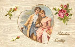 Valentine Greeting Young Couple Roses Satin Finish Postcard