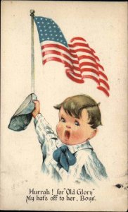 WWI TWELVETREES Little Boy w American Flag PATRIOTIC Antique Postcard