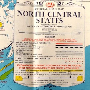 1957 North Central States AAA Travel Road Map Mileage Chart Central Canada